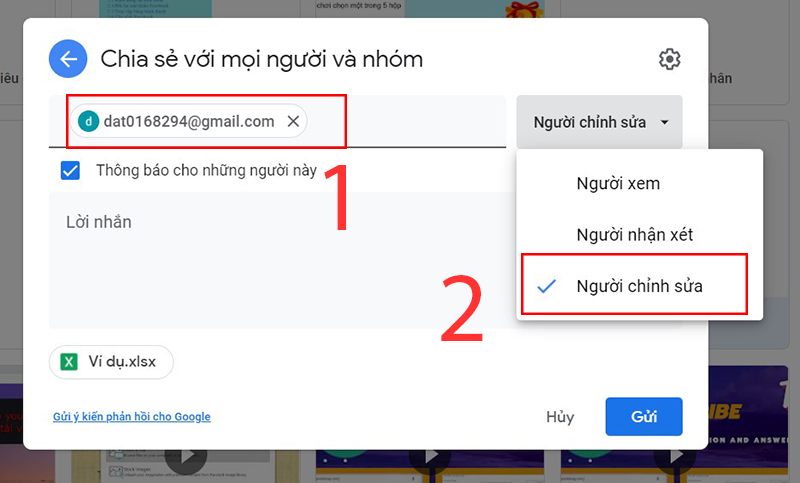 Chọn người chia sẻ v&agrave; chỉnh quyền